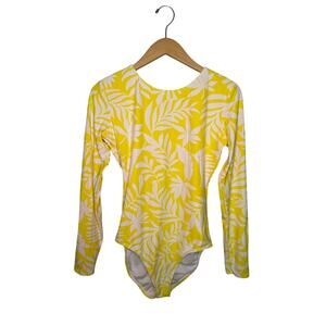 Kate Spade Long Sleeve One Piece Swimsuit Rash Guard Women’s Sz M Yellow Floral